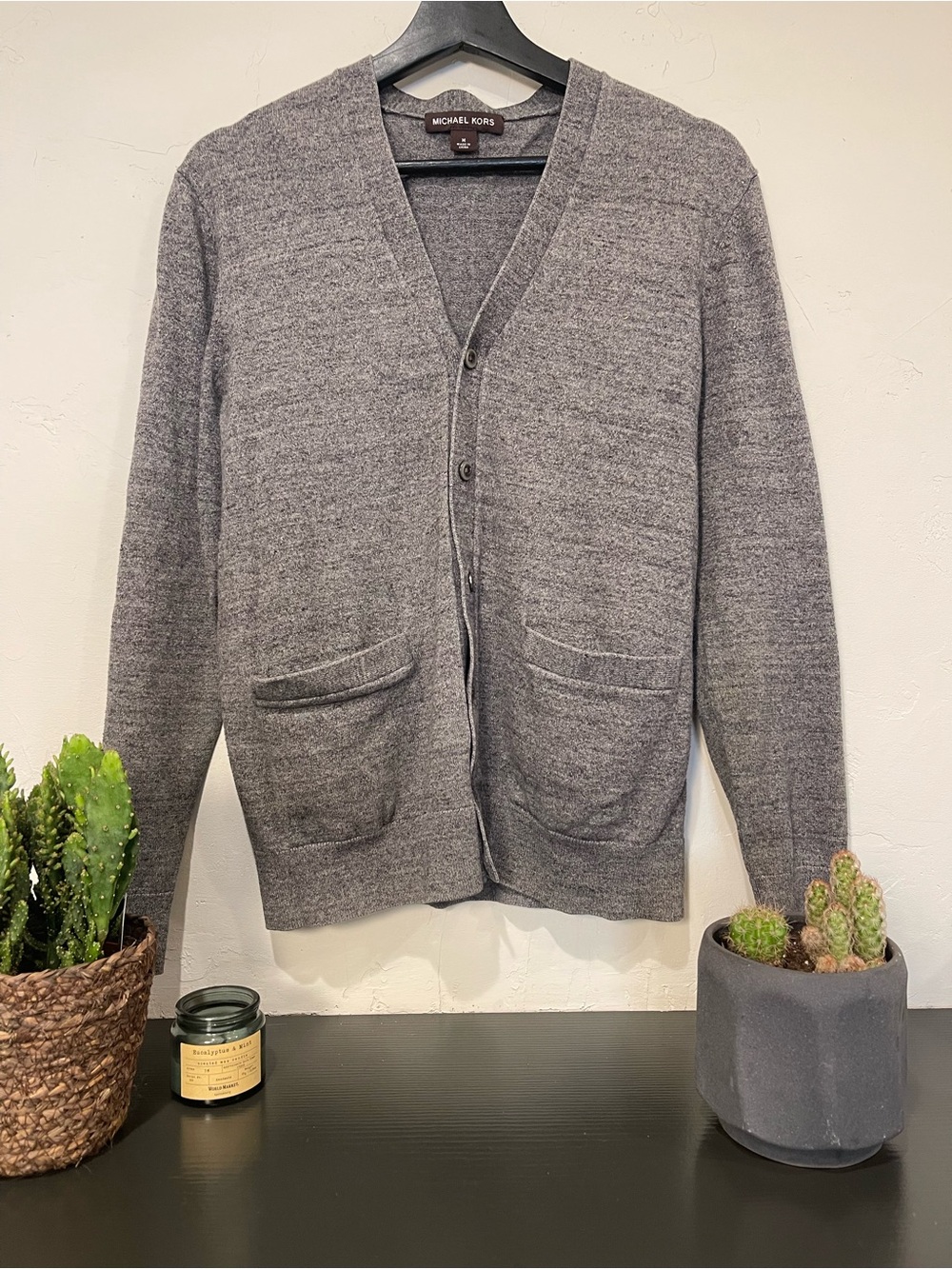 Michael Kors Men's Heather Gray V-Neck Button Cardigan